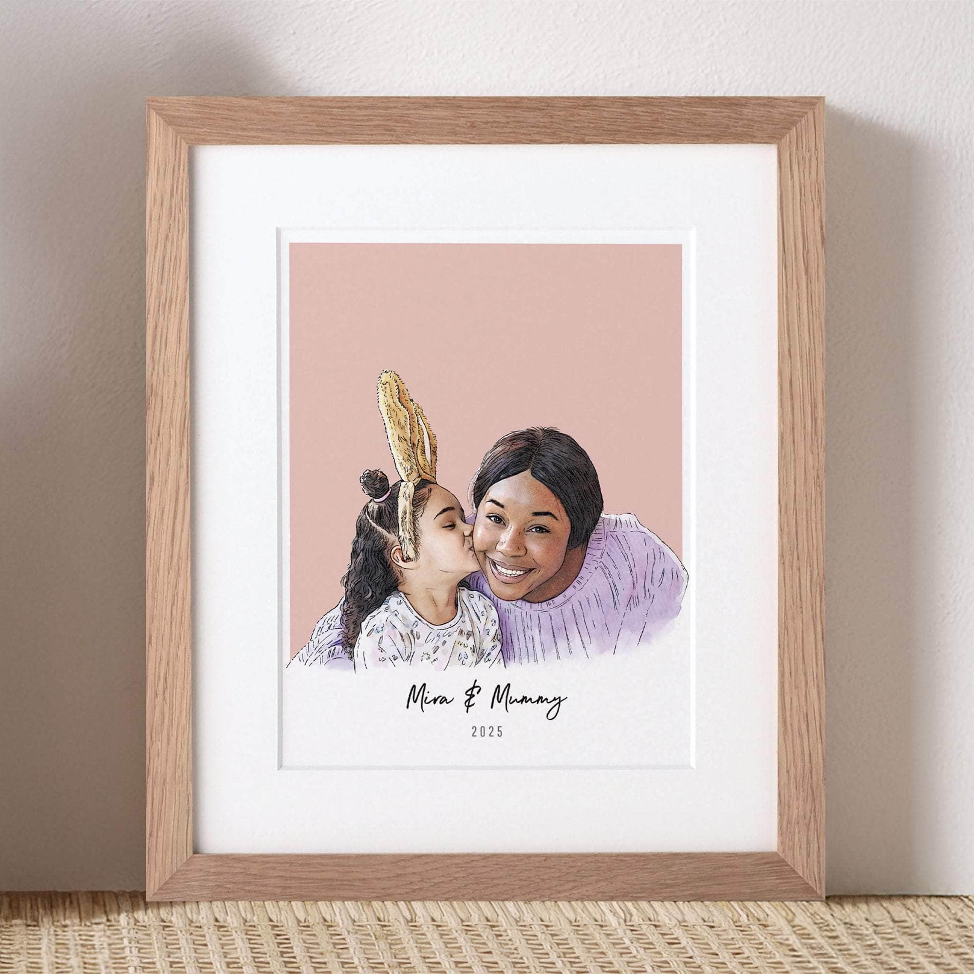 Mummy and Me Colour Block People Line Portrait - Custom Portrait Art