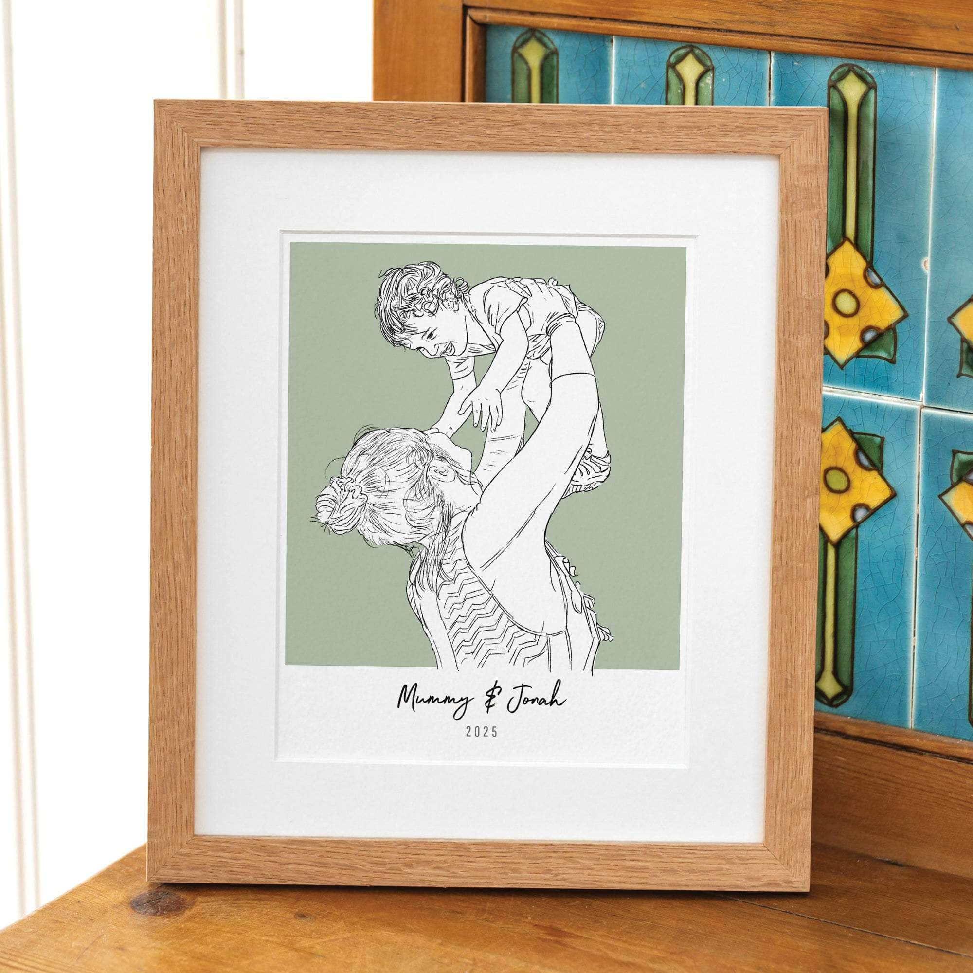Mummy and Me Colour Block People Line Portrait - Custom Portrait Art