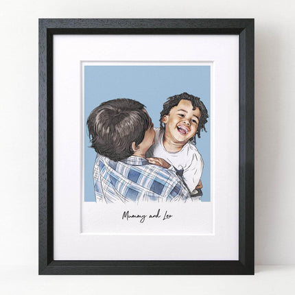 Mummy and Me Colour Block People Line Portrait - Custom Portrait Art