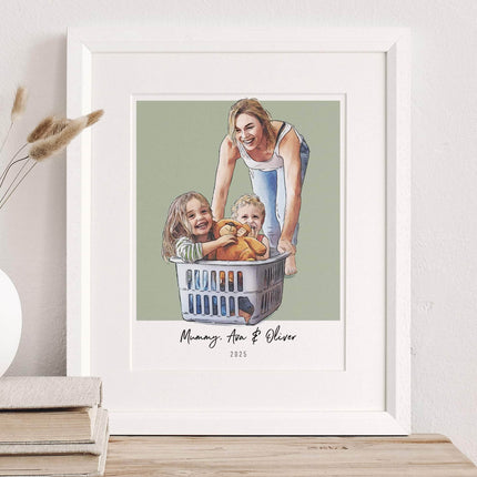 Mummy and Me Colour Block People Line Portrait - Custom Portrait Art