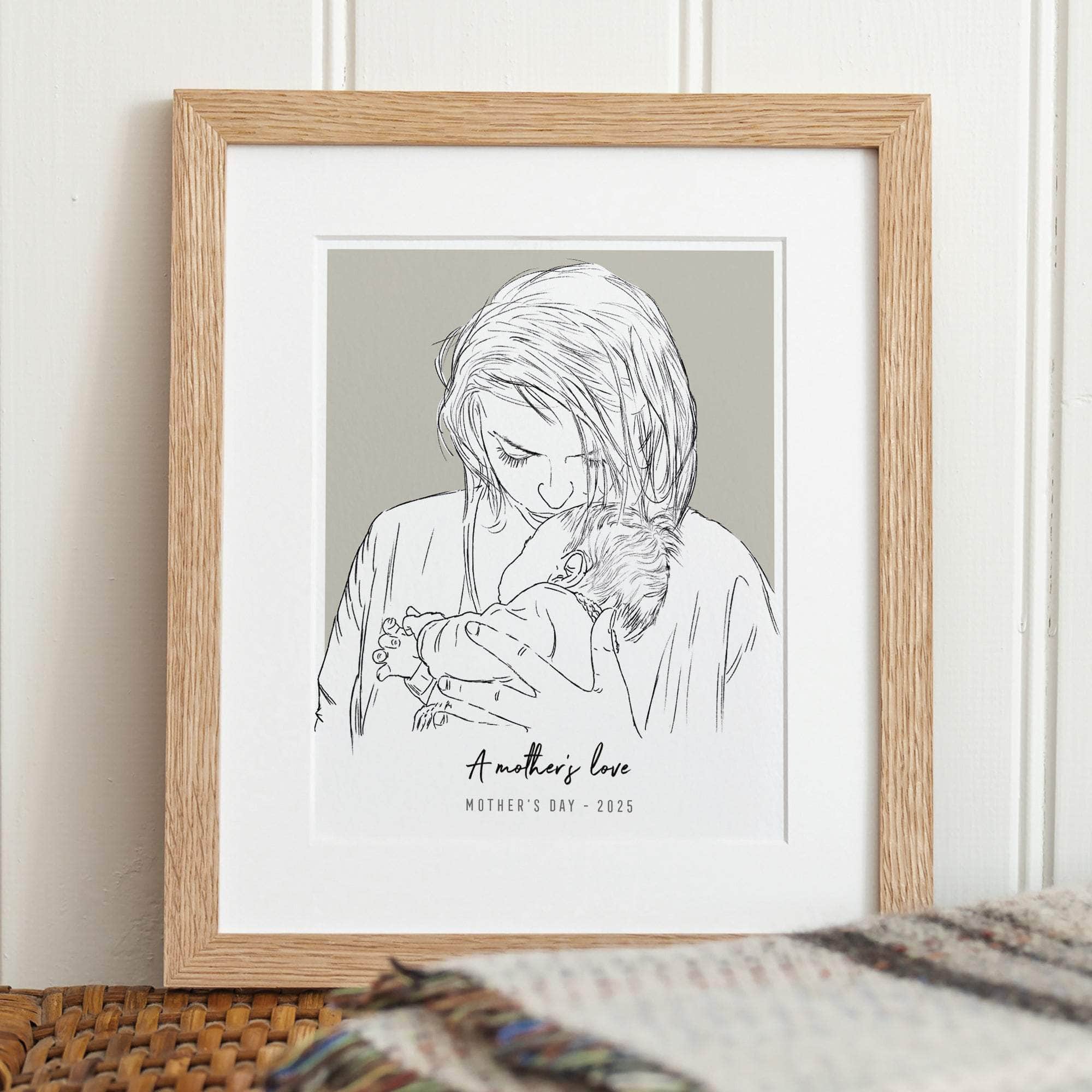 Mummy and Me Colour Block People Line Portrait - Custom Portrait Art