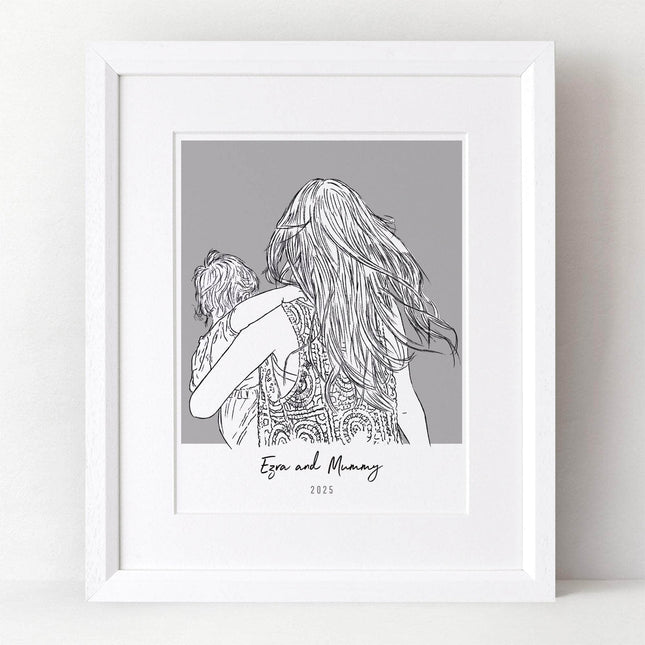 Mummy and Me Colour Block People Line Portrait - Custom Portrait Art
