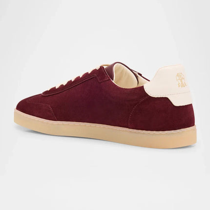 Men's Brunello Cucinelli Suede T-Toe Low-Top Burgundy Sneakers