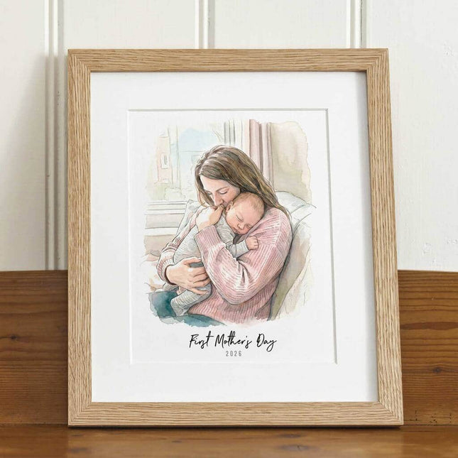 First Mother's Day Watercolour Illustration - Custom Portrait Art