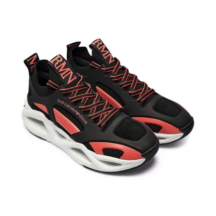 Men's Ea7 Emporio Armani Sneakers With Mesh Panels Black Red Sneakers