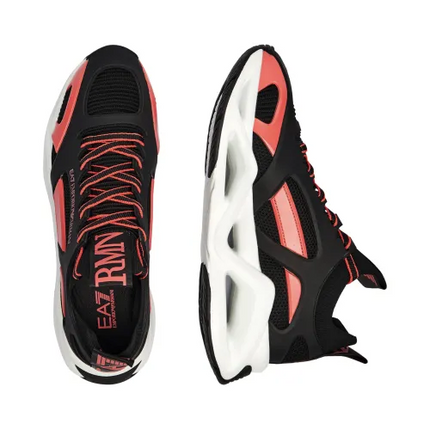 Men's Ea7 Emporio Armani Sneakers With Mesh Panels Black Red Sneakers