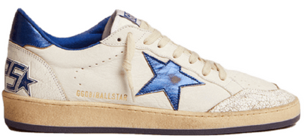 Men's Golden Goose Ball Star Gold Laminated White Blue Sneakers