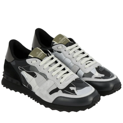 Men's Valentino Camo Rock Runners Grey Black Camo Sneakers