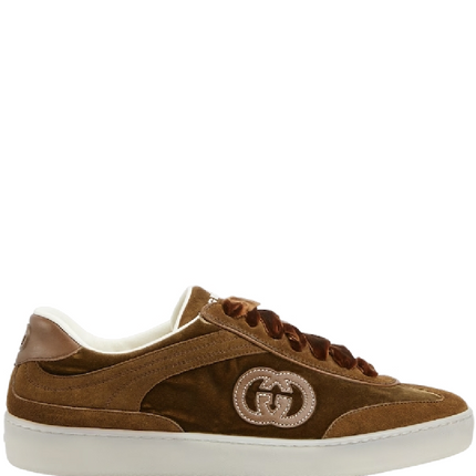 Men's Gucci G75 Logo-Appliquéd Leather-Trimmed Suede Brown Sneakers