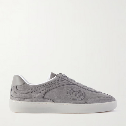 Men's Gucci G75 Logo-Appliquéd Leather-Trimmed Suede Grey Suede Sneakers