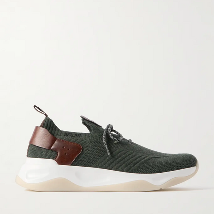 Men's Berluti Shadow Embroidered Green Sneakers
