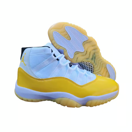 Men's Nike Air Jordan 11 White and Yellow Shoes